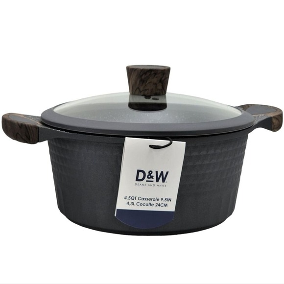 D&W Premium Cookware 9.5in Stock Pot Casserole with Lid Non-stick 4.5QT Charcoal - Picture 5 of 15